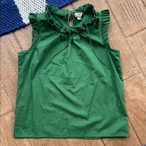 J. Crew Green Ruffled Bib Collar Blouse